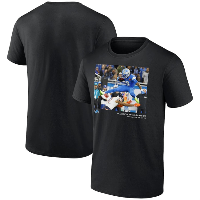 Men's Black Detroit Lions Jameson Williams Flash Features Week 13 T-Shirt